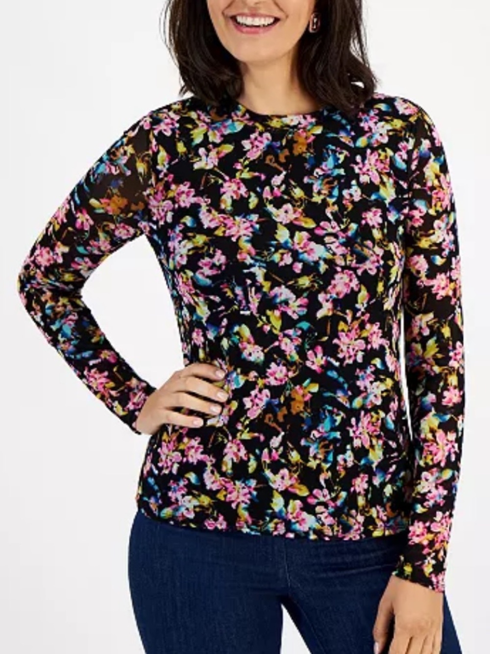 INC International Concepts Printed Floral Mesh Top Size 3X.